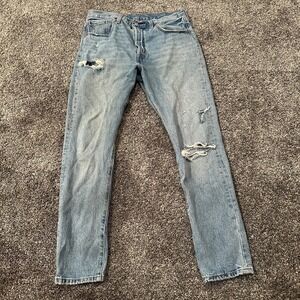 Levi's 502 Jeans Mens 32x32 Blue Light Wash Denim Premium Distressed Button Fly